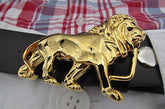 New Women / Men Belt Buckle Fancy Shiny Gold Metal Fashion Buckle Big Lion Body 3"/2" For Thin Narrow Belts - alwaystyle4you - 1